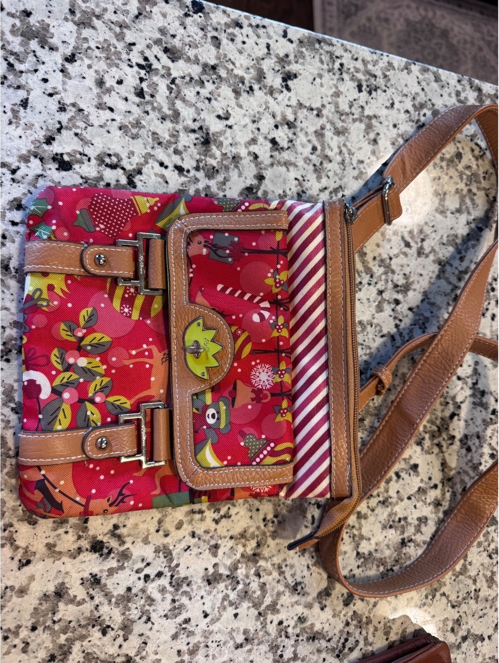 Lily Bloom Christmas Holiday Crossbody Bag Gingerbread Candy Cane Red Purse